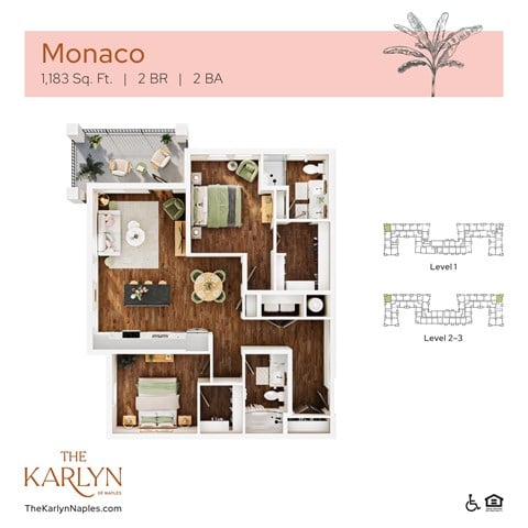 Floor plan for 2 beds, 2 baths, 1183 sqft